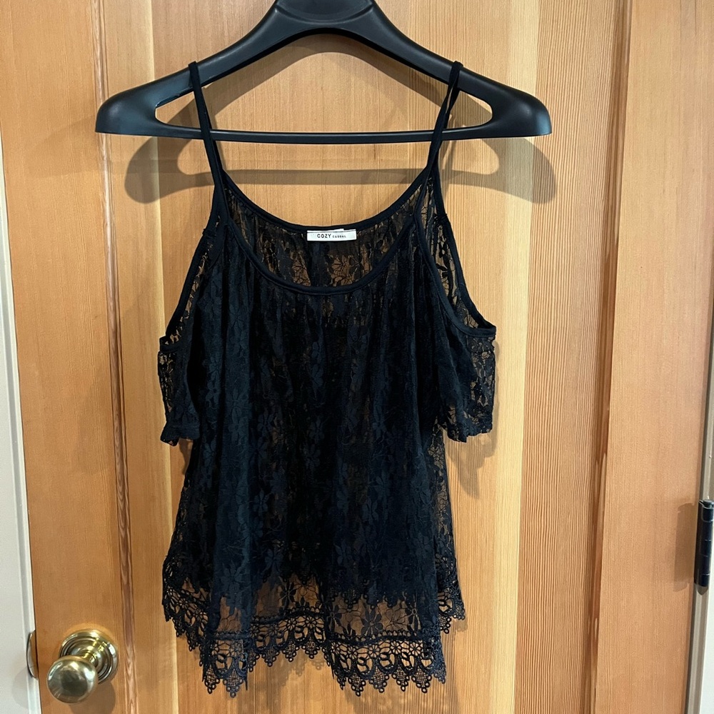Cozy Casual Black Lace Top